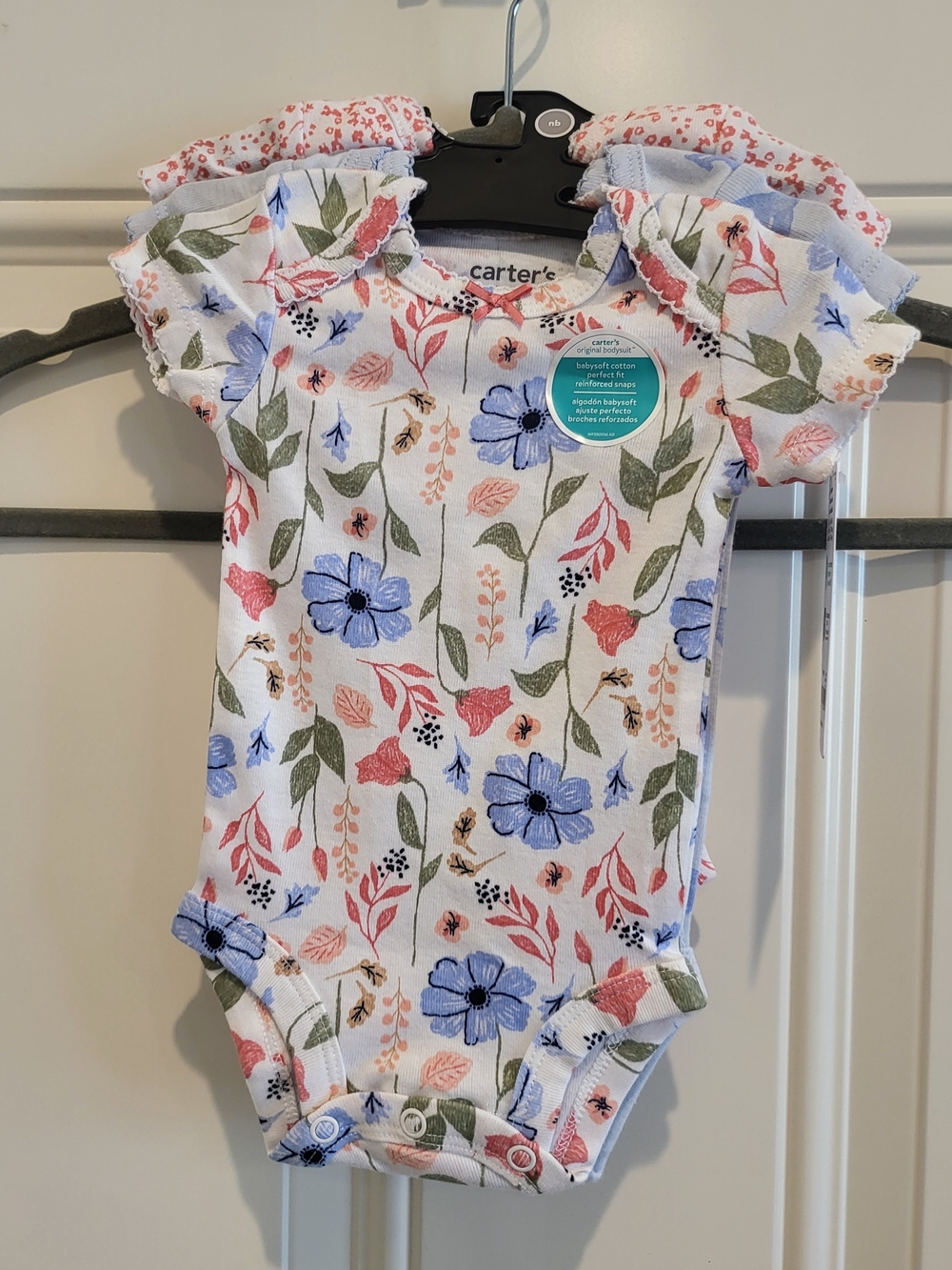 Carter's Newborn 3-Pack Cotton Knit Floral Ruffle Short Sleeve Bodysuits-NWT
